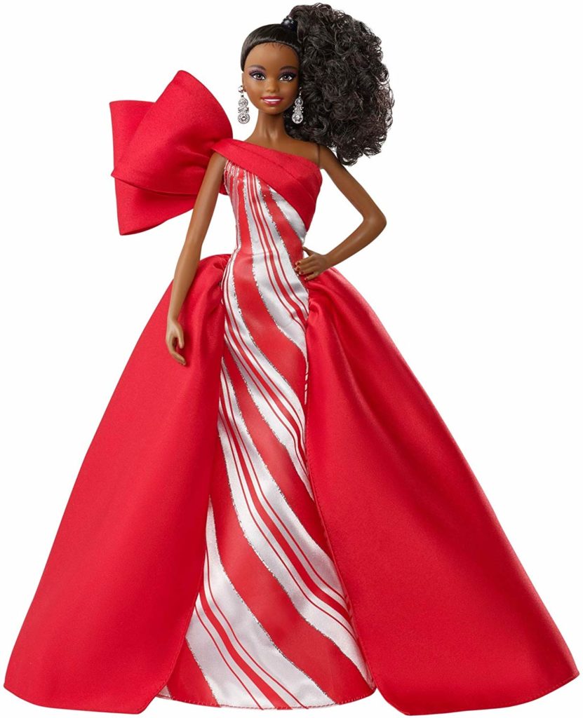 Barbie Magia delle Feste 2019 Afro americana Natale Holiday Capodanno 2020 colore vestito rosso argento bianco striscie prezzo vendita