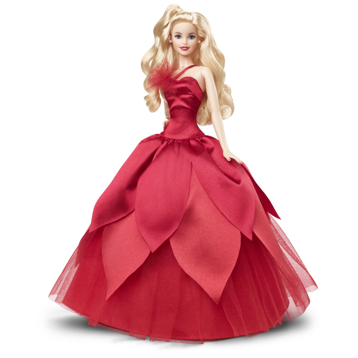 Bambola Barbie Magia delle Feste 2022 bionda capelli lunghi colore abito rosso luccicante Natale Capodanno 2023