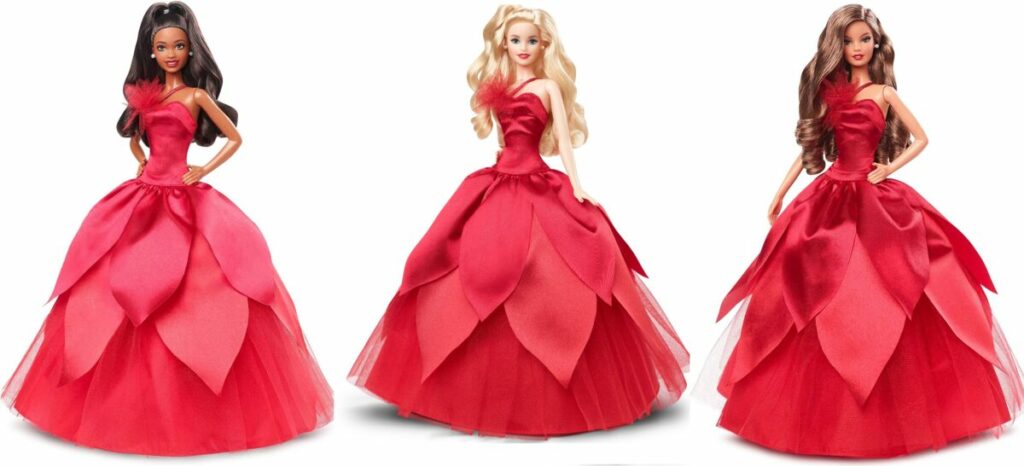 Barbie Magia delle Feste 2022 Bionda castana Afro Americana Bruna Latina Natale Capodanno 2023 colore abito rosso costo vendita online
